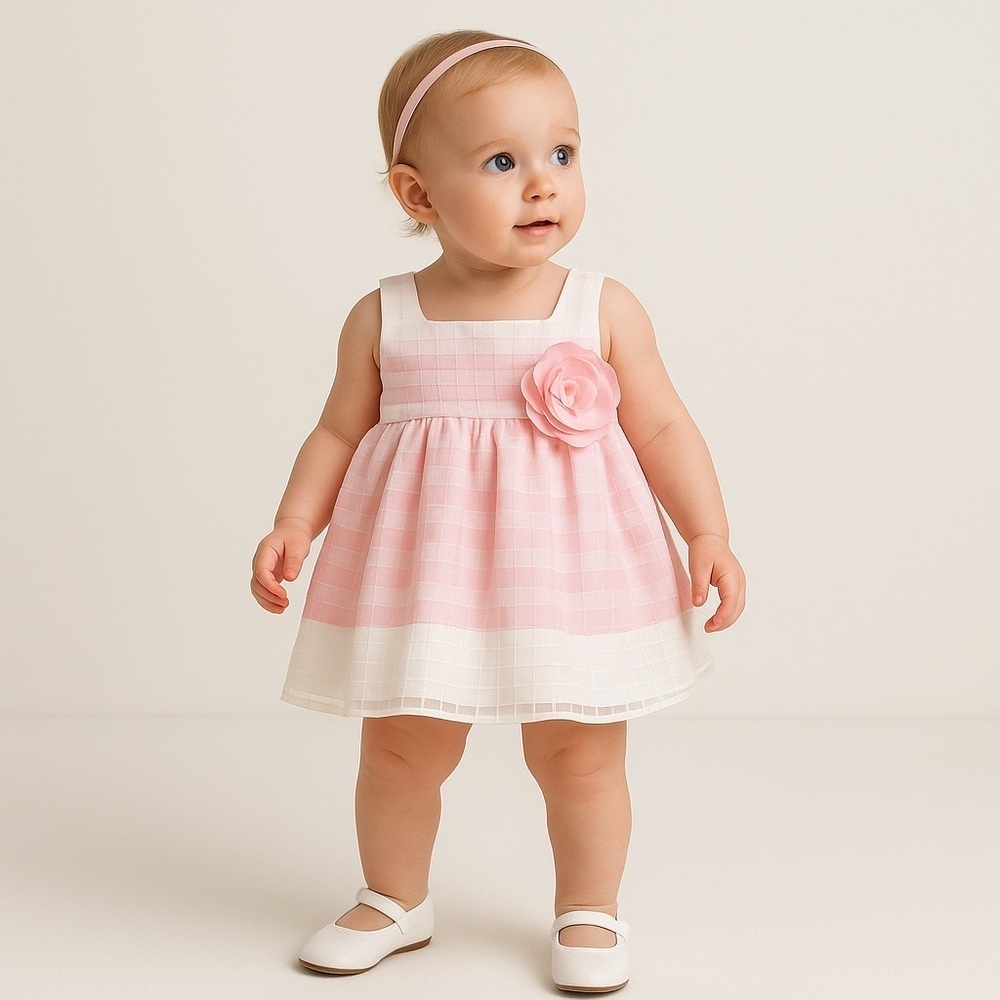 SWEET HEART ROSE Waffle Striped Organza Dress